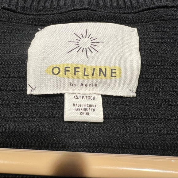 Offline By Aerie Home Stretch Quarter Zip Black Ribbed Size XS Oversized - Picture 9 of 11